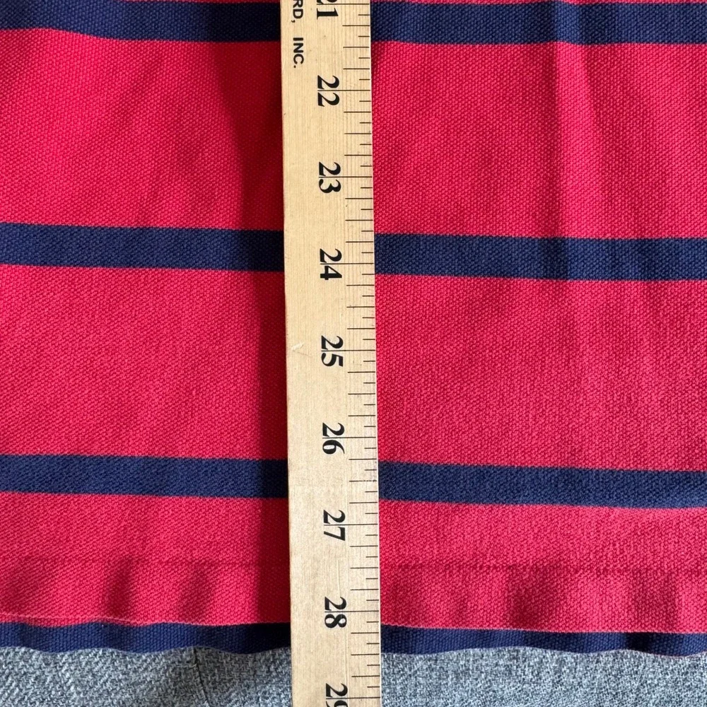 Polo Ralph Lauren Mens Classic Fit Red Navy Blue Striped Pique Polo Shirt Large
